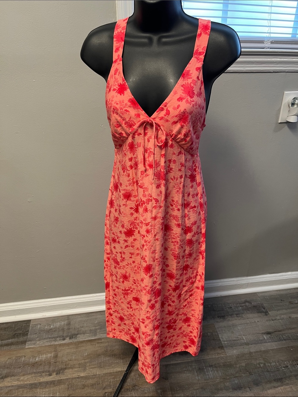 Monteau Coral Pink Floral V-Neck Sleep Chemise with Front Tie
